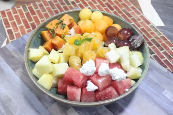 Tropical Fruit salad with Feta cheese and mint