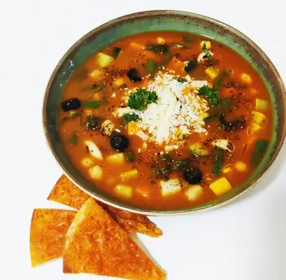 Minestroni Soup with  chilli and parsley Lavash